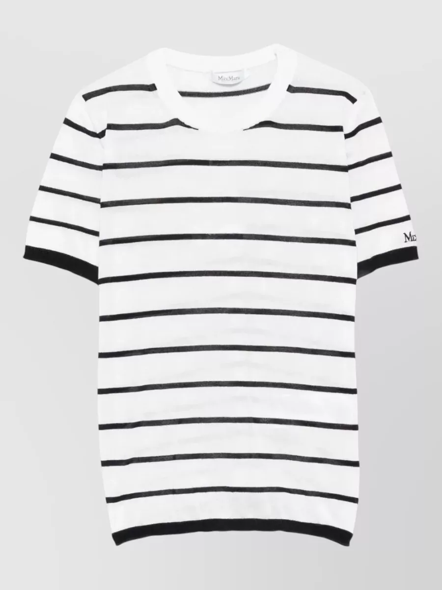 Max Mara Cashmere silk striped semi-fitted crew-neck short-sleeve knitted top