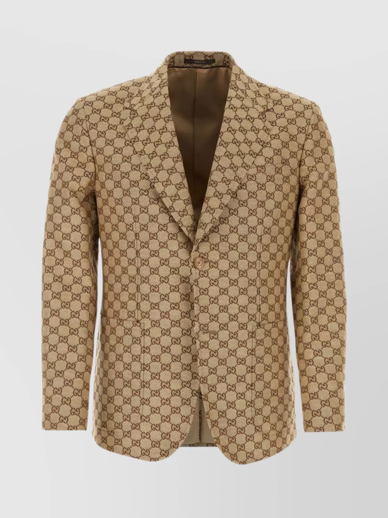 Shop Gucci Supreme Patterned Shoulders Fabric Blazer In Brown