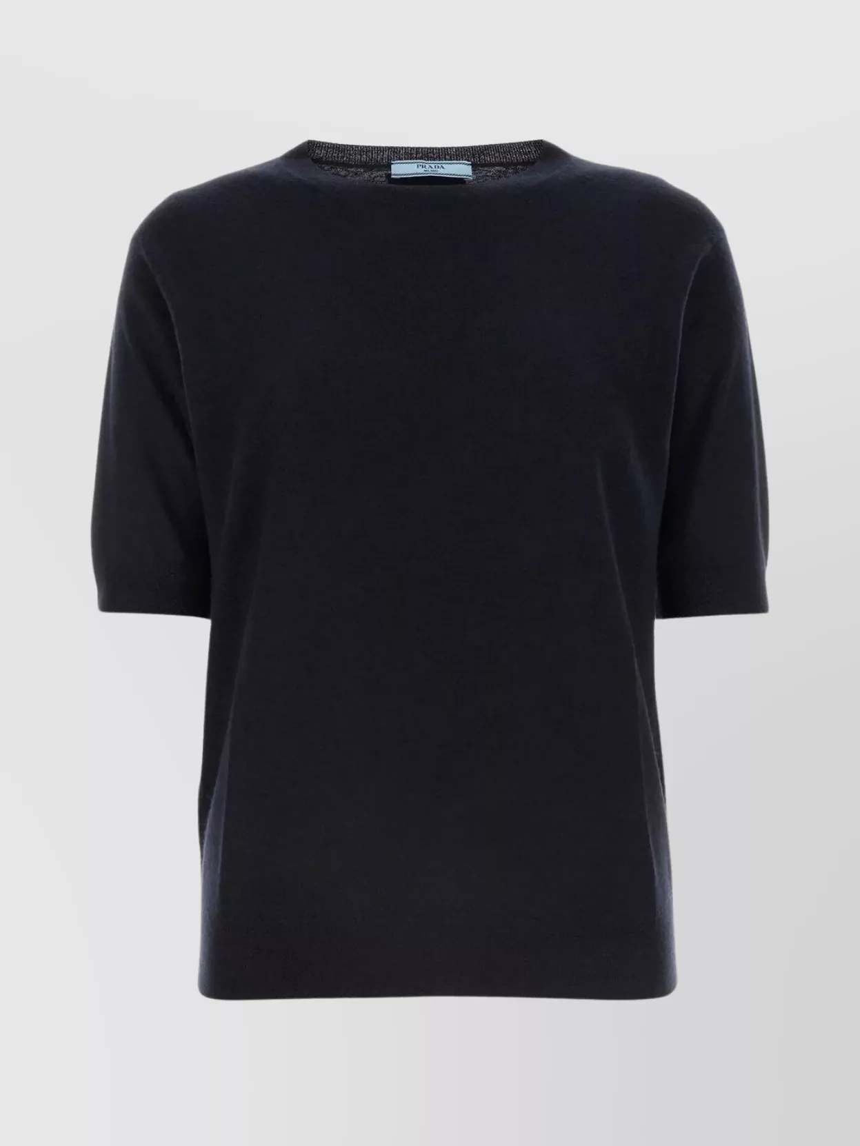 Shop Prada Cashmere Ribbed Crew-neck Sweater With Short Sleeves In Blue