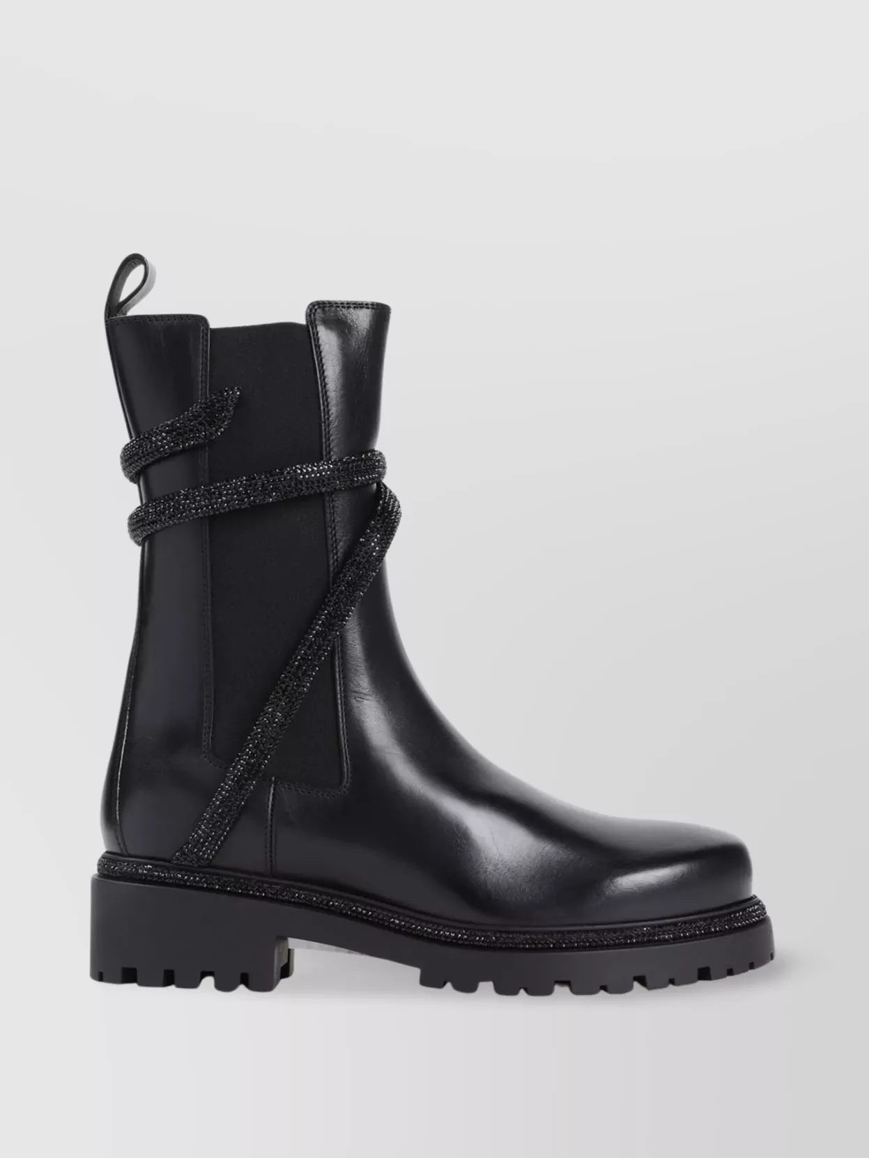 Rene Caovilla Calf Leather Biker Boots With Rhinestone Detail