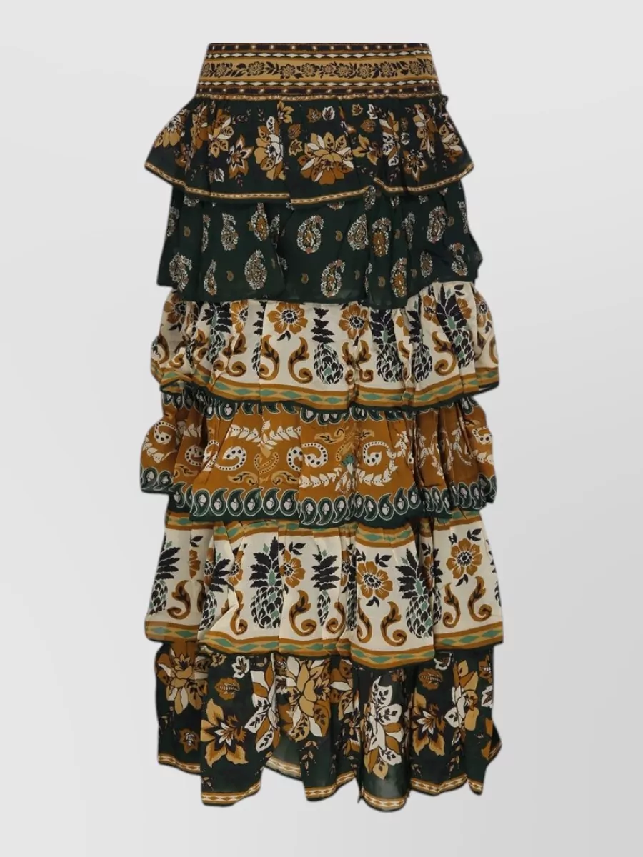Farm Rio Printed ruffled maxi skirt