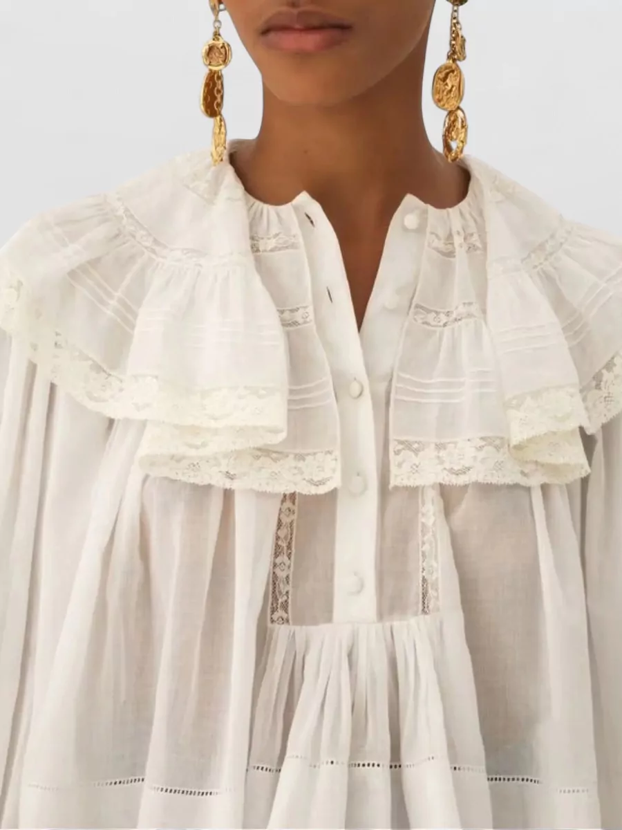Chloé Cotton Ruffled Lace Cropped Blouse