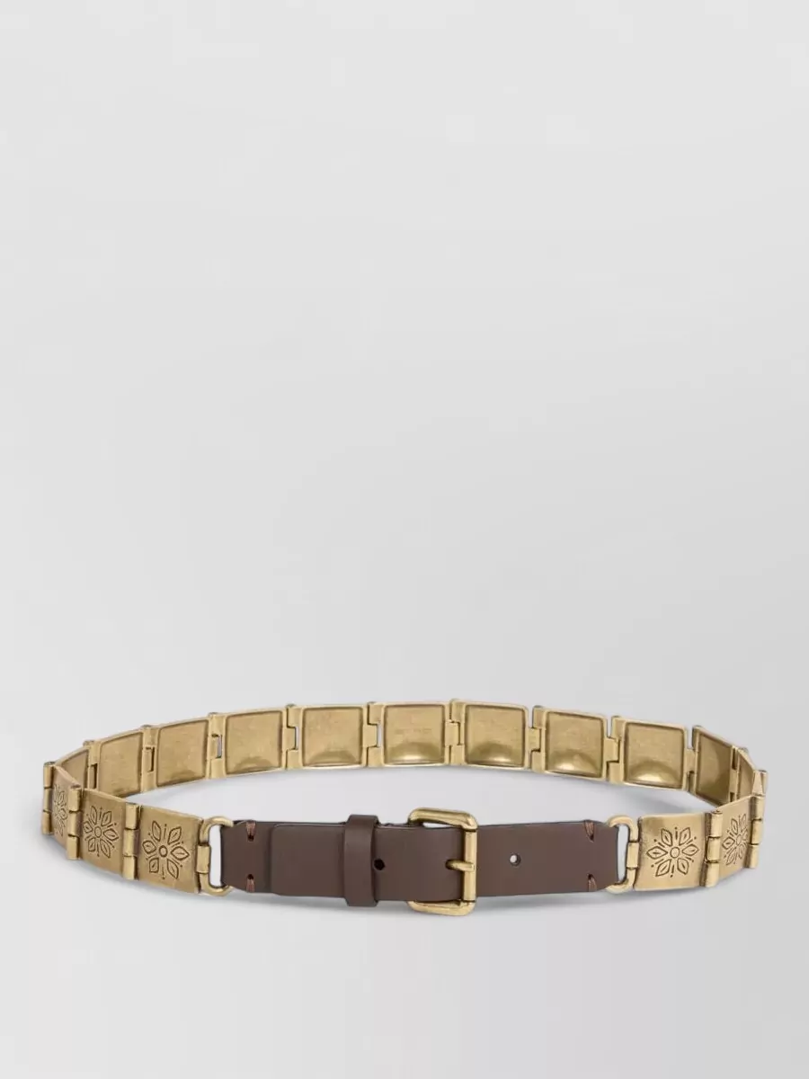 Etro Engraved Metal And Calf Leather Belt