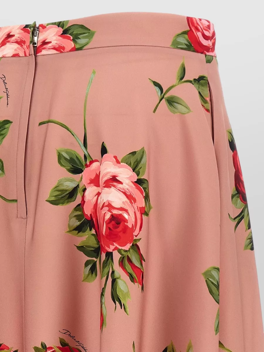 Dolce&Gabbana Silk Bouquet Rose Print Midi A-Line Skirt