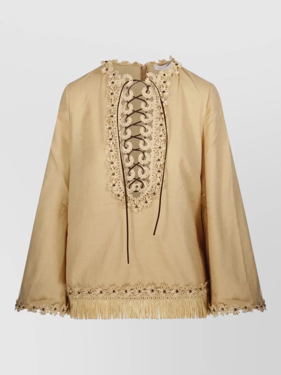 Zimmermann Mahon Tunic Top Embroidered Fringe Hem