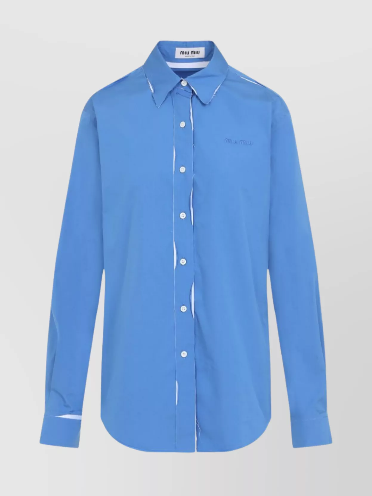 Miu Miu Logo Long-sleeved Shirt In Blue