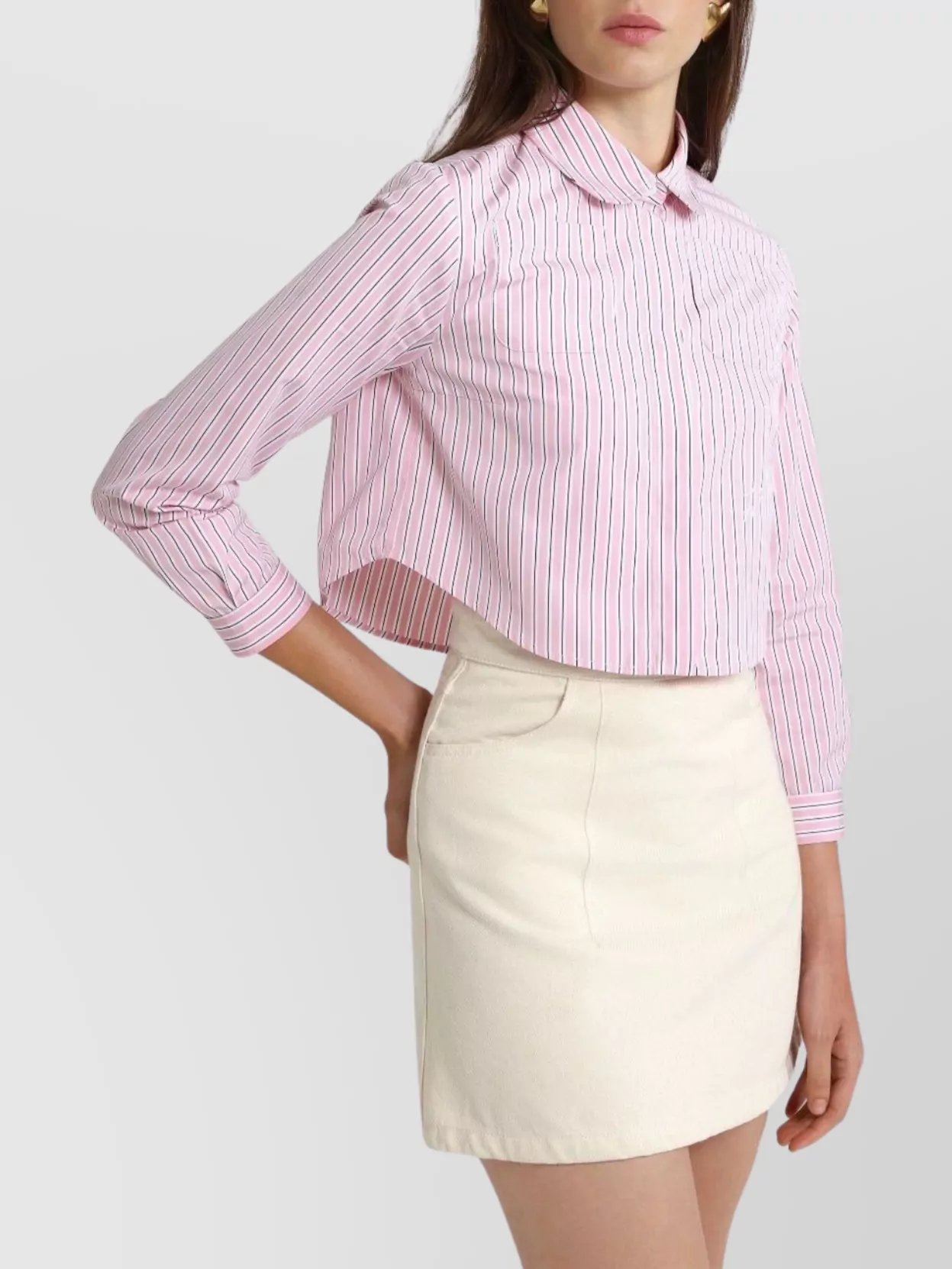 Patou Cropped Striped Shirt Long Sleeves