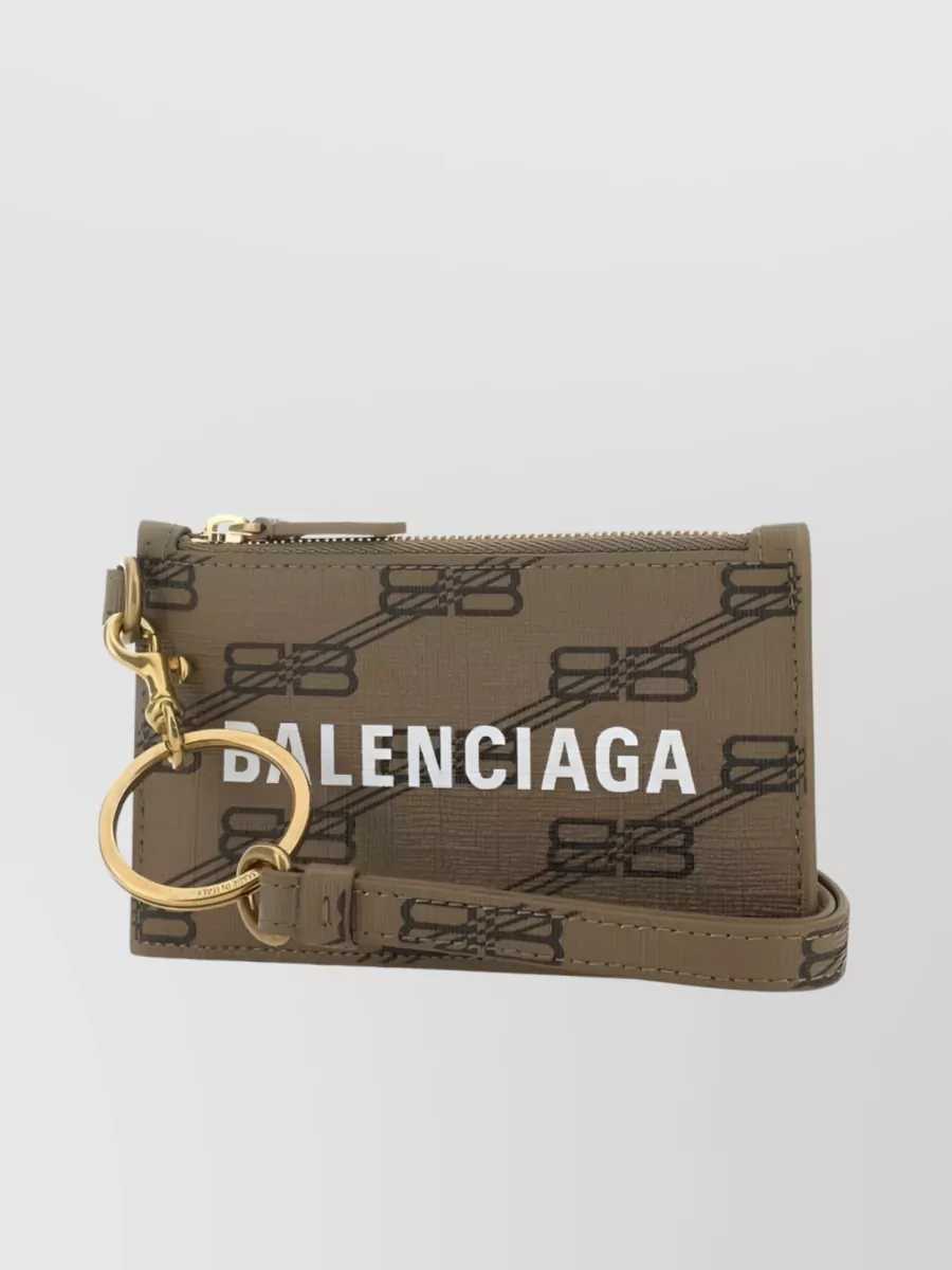 Shop Balenciaga Bb Logo-print Zip Wallet In Beige
