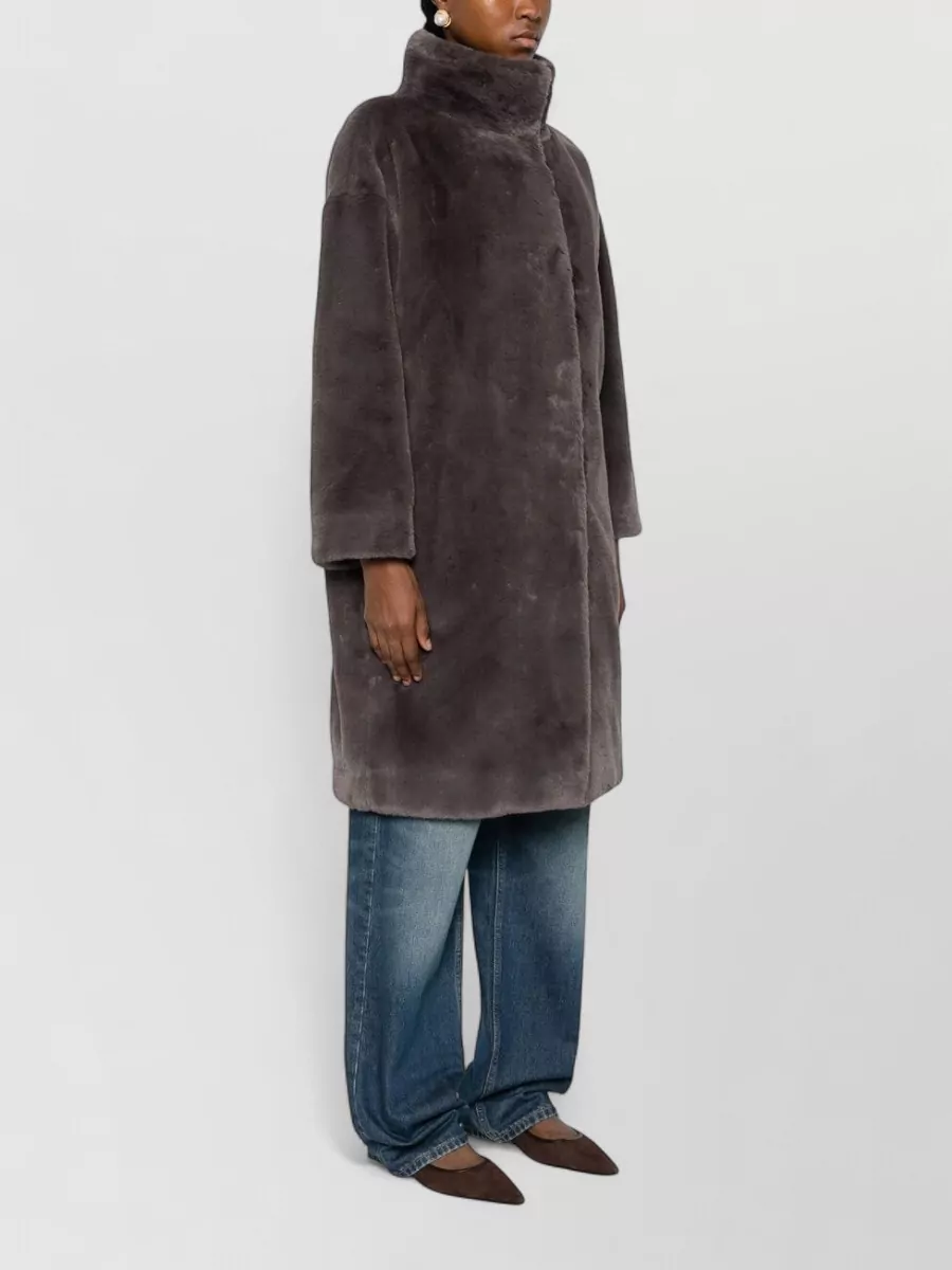 Herno Faux Fur High-Neck 3/4-Sleeve Coat