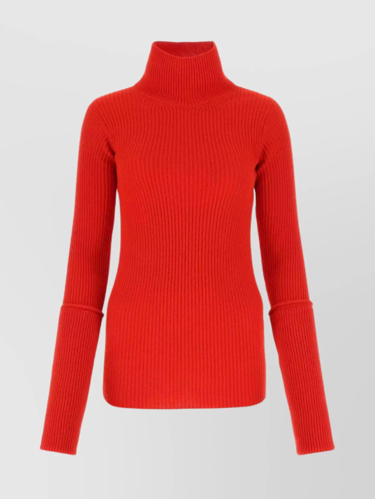 Shop Quira Cozy Knit Turtleneck With Ribbed Long Sleeves In Red