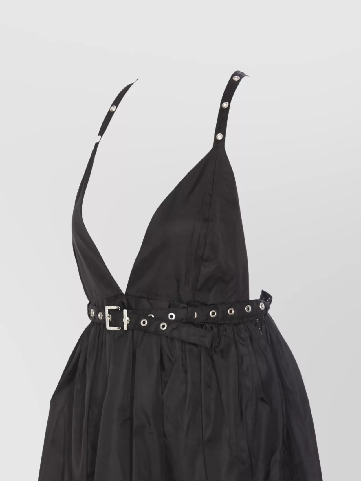 Ganni Black Long Dress With A V-neck Embellished With Studs