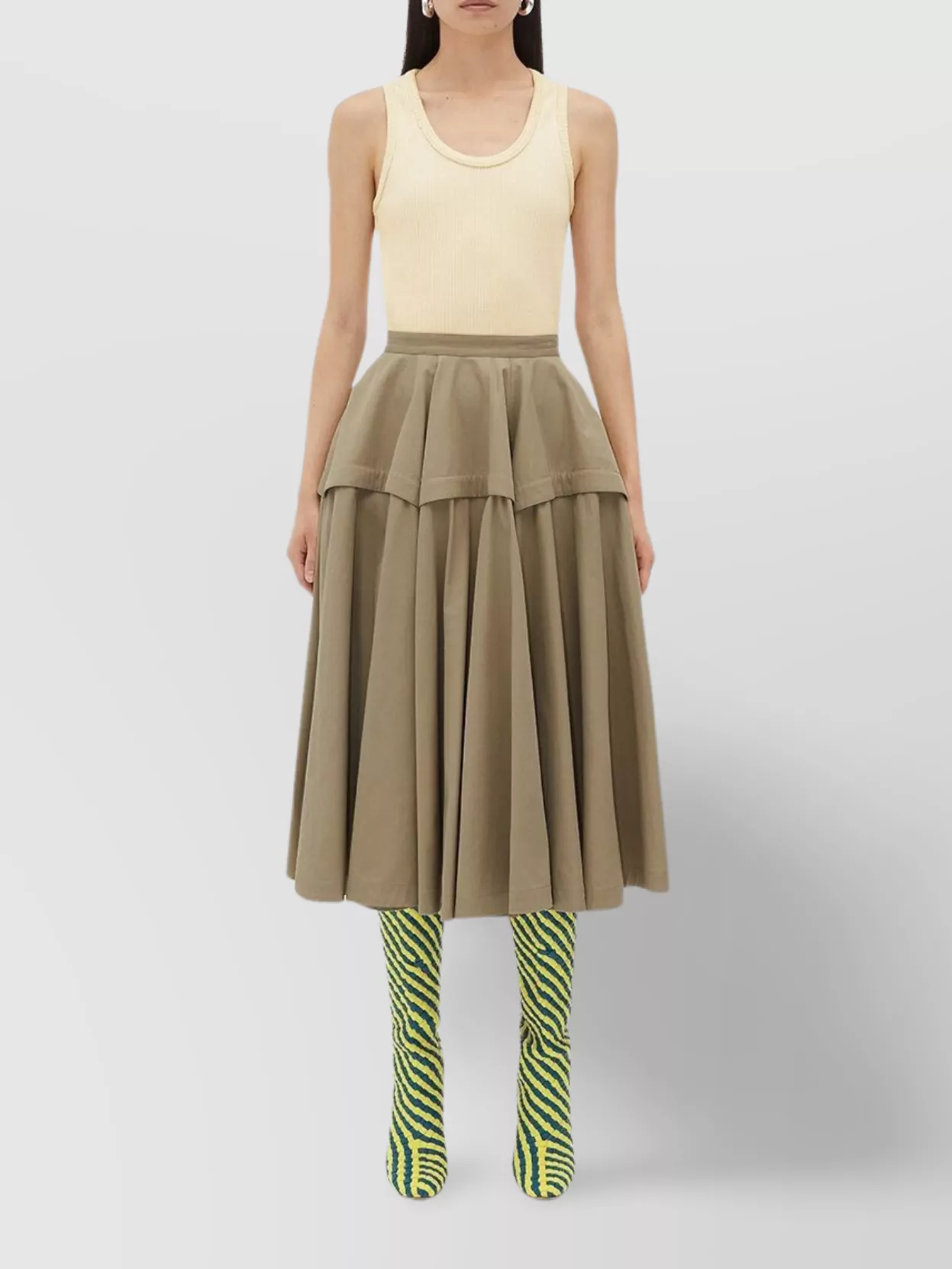 Shop Bottega Veneta Cotton Skirt With High Waist And A-line Silhouette In Beige