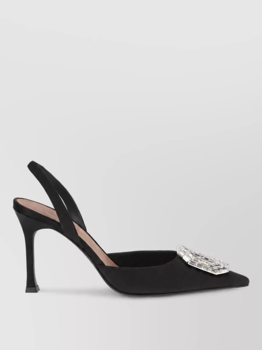 Amina Muaddi Silk Crystal Embellished Slingback Pumps
