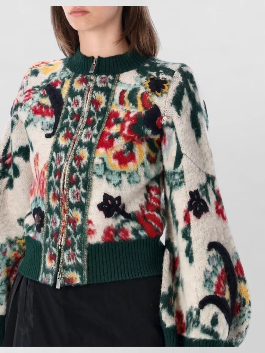 Sacai Wool Floral Jacquard Cropped Jacket