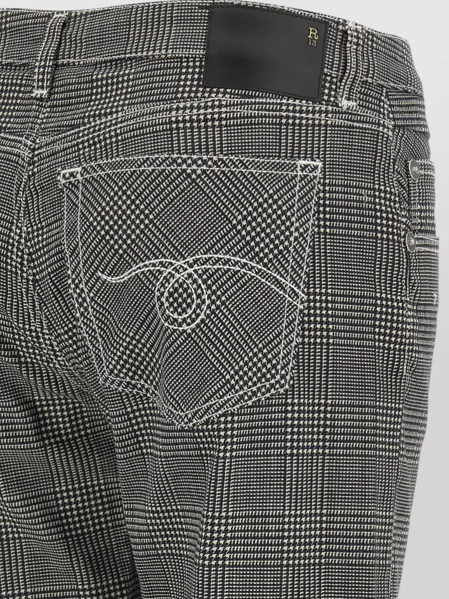 R13 Printed Glen Plaid Low-Rise Cropped Straight-Leg Trousers