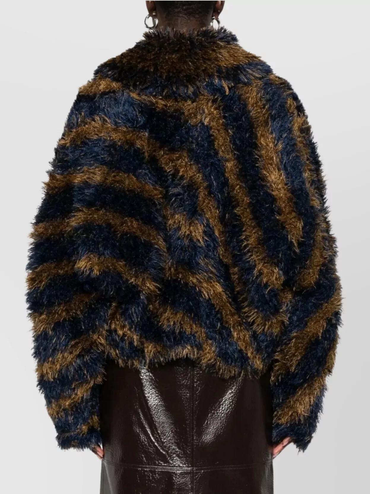 Dries Van Noten Striped Faux Fur Collared Cardigan Jacket