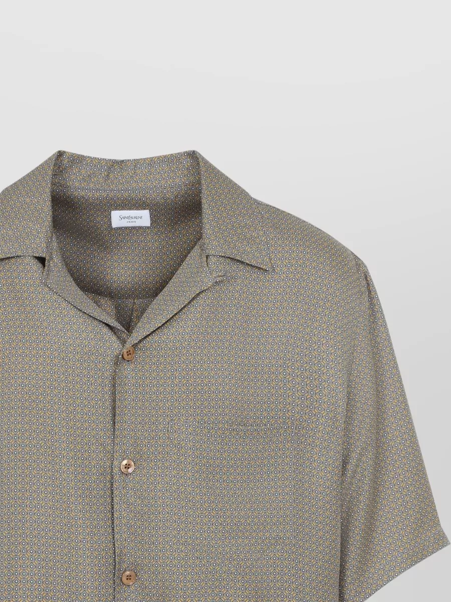 Saint Laurent Silk Geometric-Print Cuban-Collar Short-Sleeve Shirt