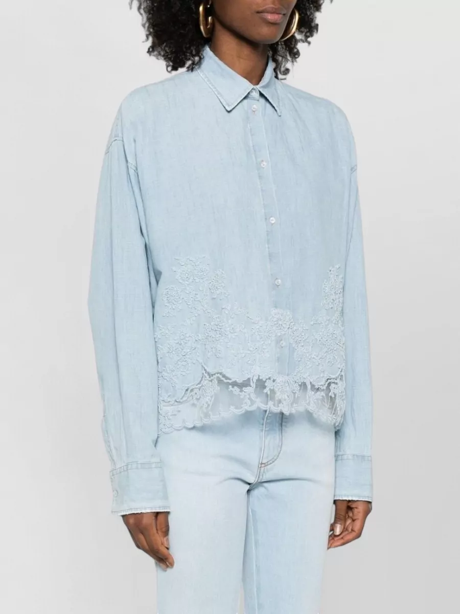 Ermanno Scervino Embroidered Cotton Linen Shirt Lace Detail