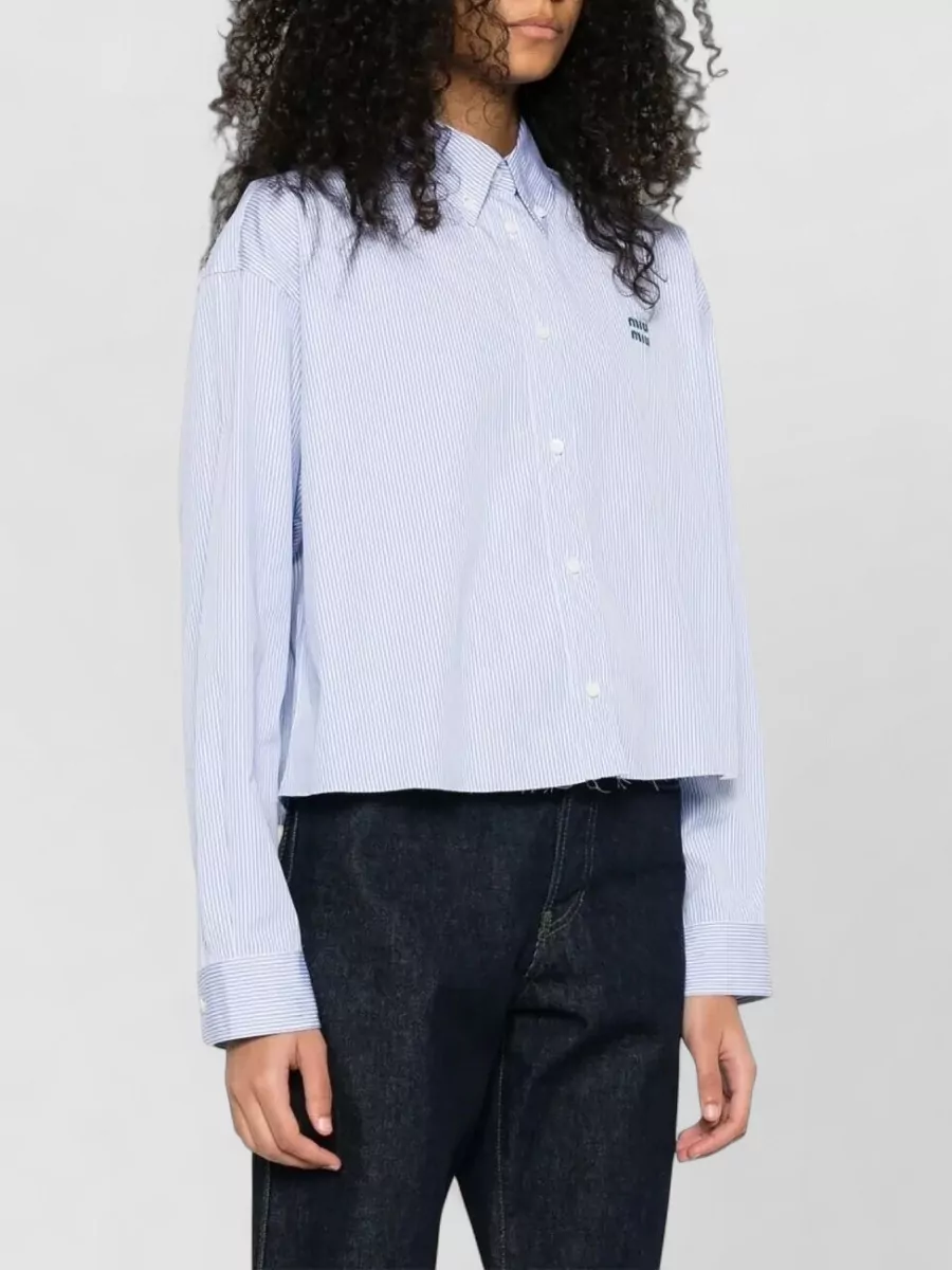 Miu Miu Cropped Cotton Shirt Long Sleeves Stripes
