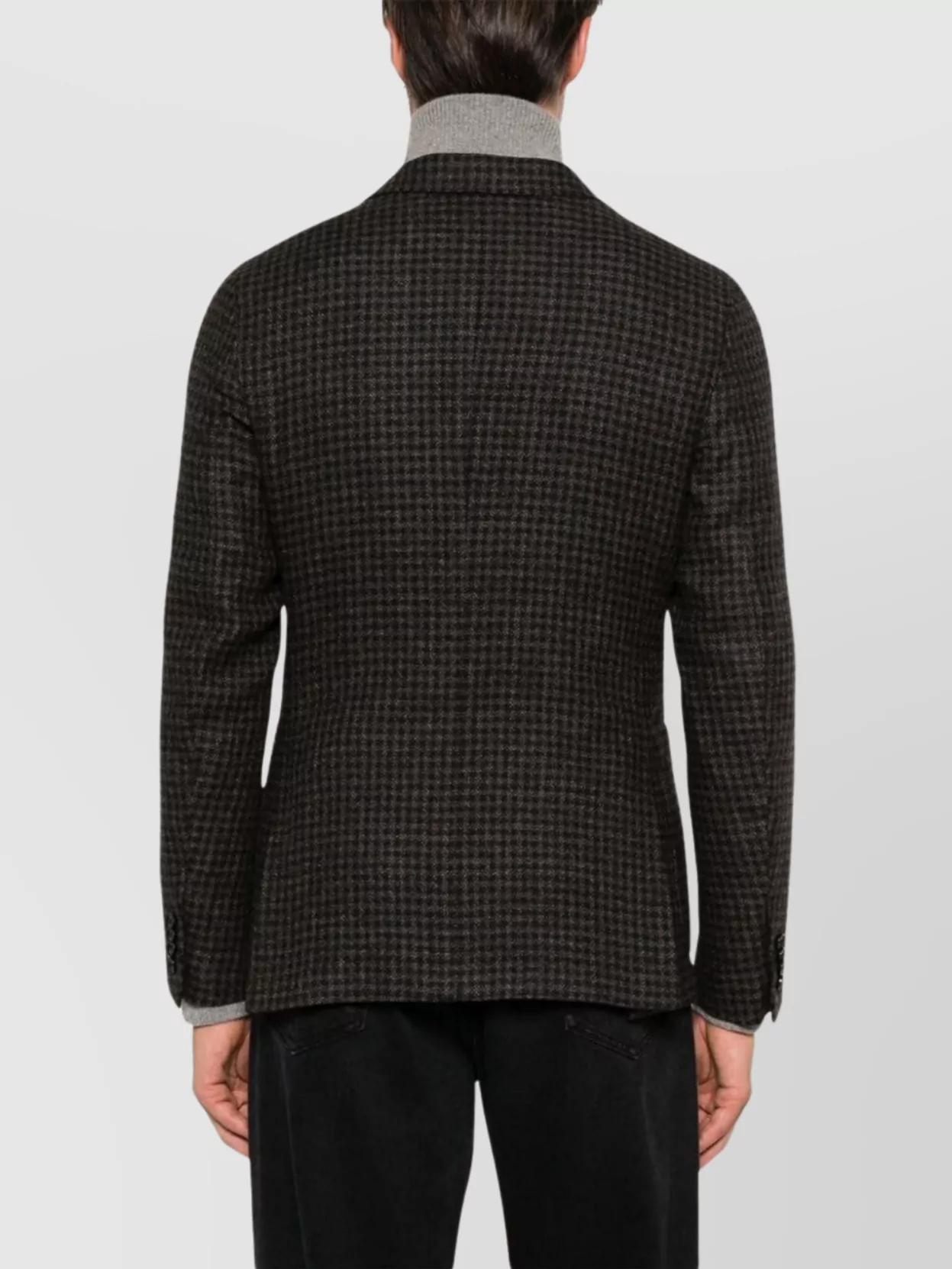 Zegna Wool Blend Houndstooth Jacket With Rear Vents In Brown