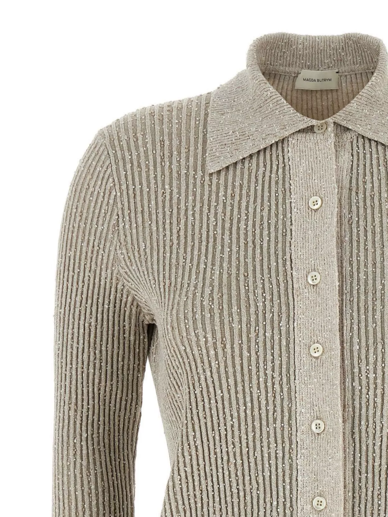 Magda Butrym Ribbed Texture Knitwear Cardigan With Cuff Buttons In Green
