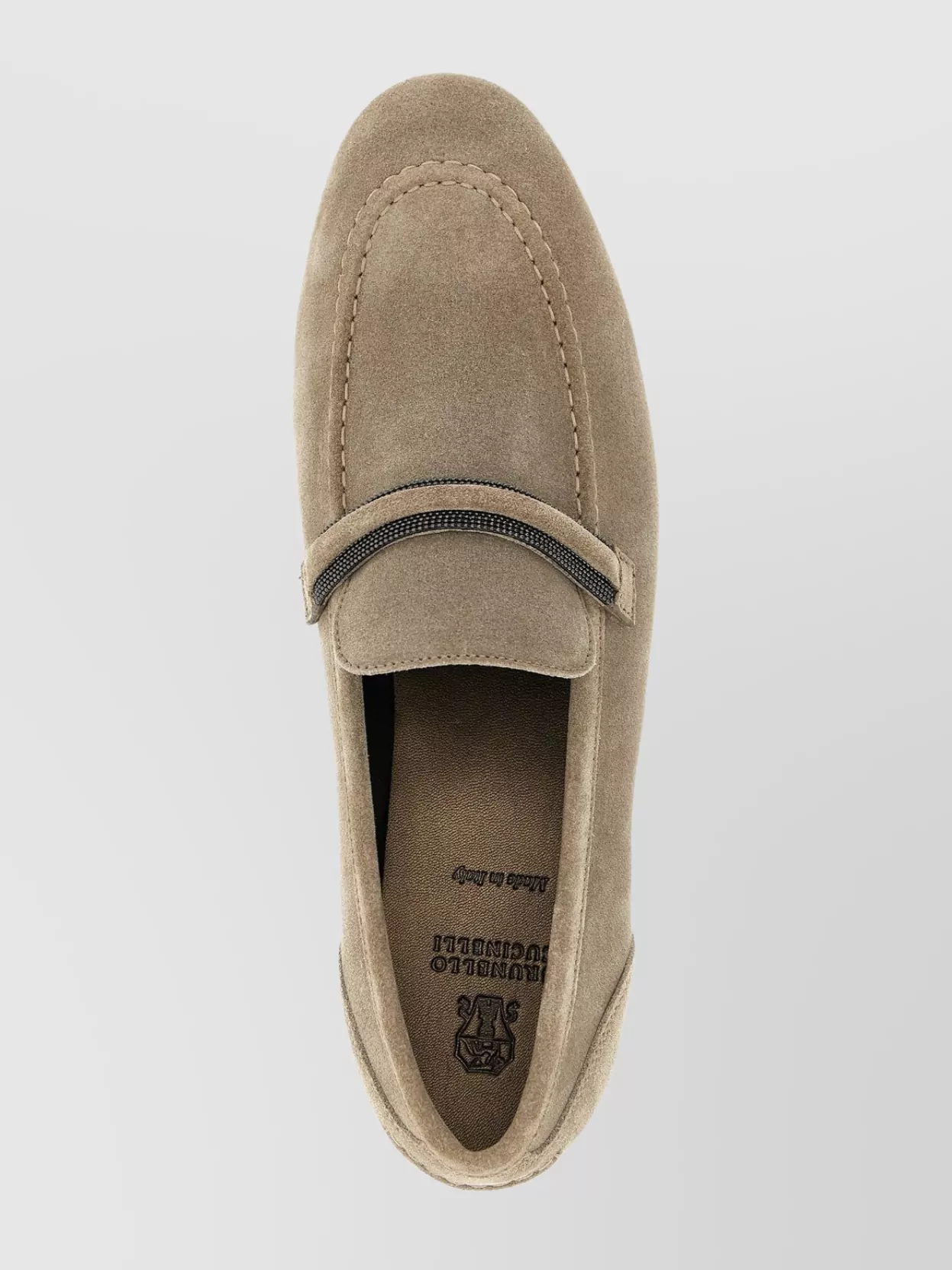 Brunello Cucinelli Suede Round Toe Stitch Detail Loafers