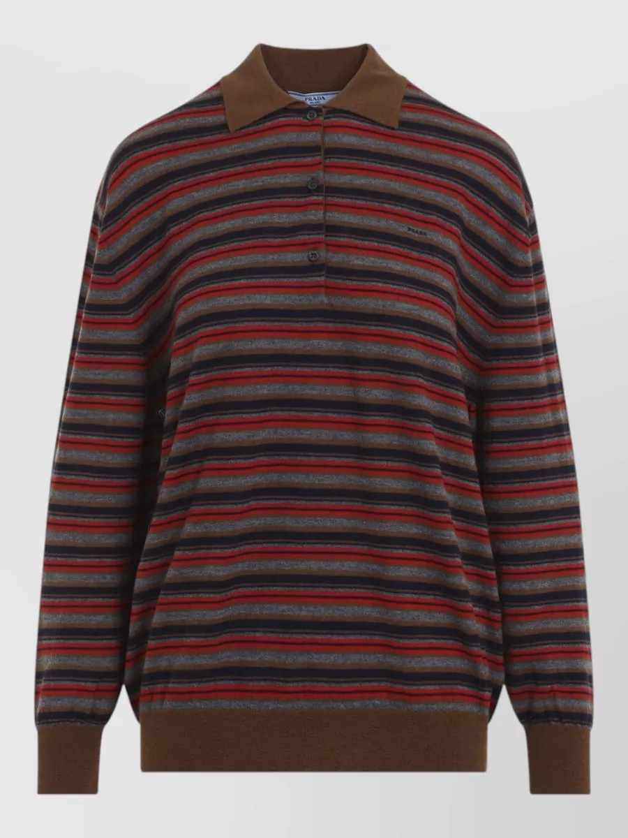 Prada Striped cashmere relaxed-fit long-sleeve polo shirt
