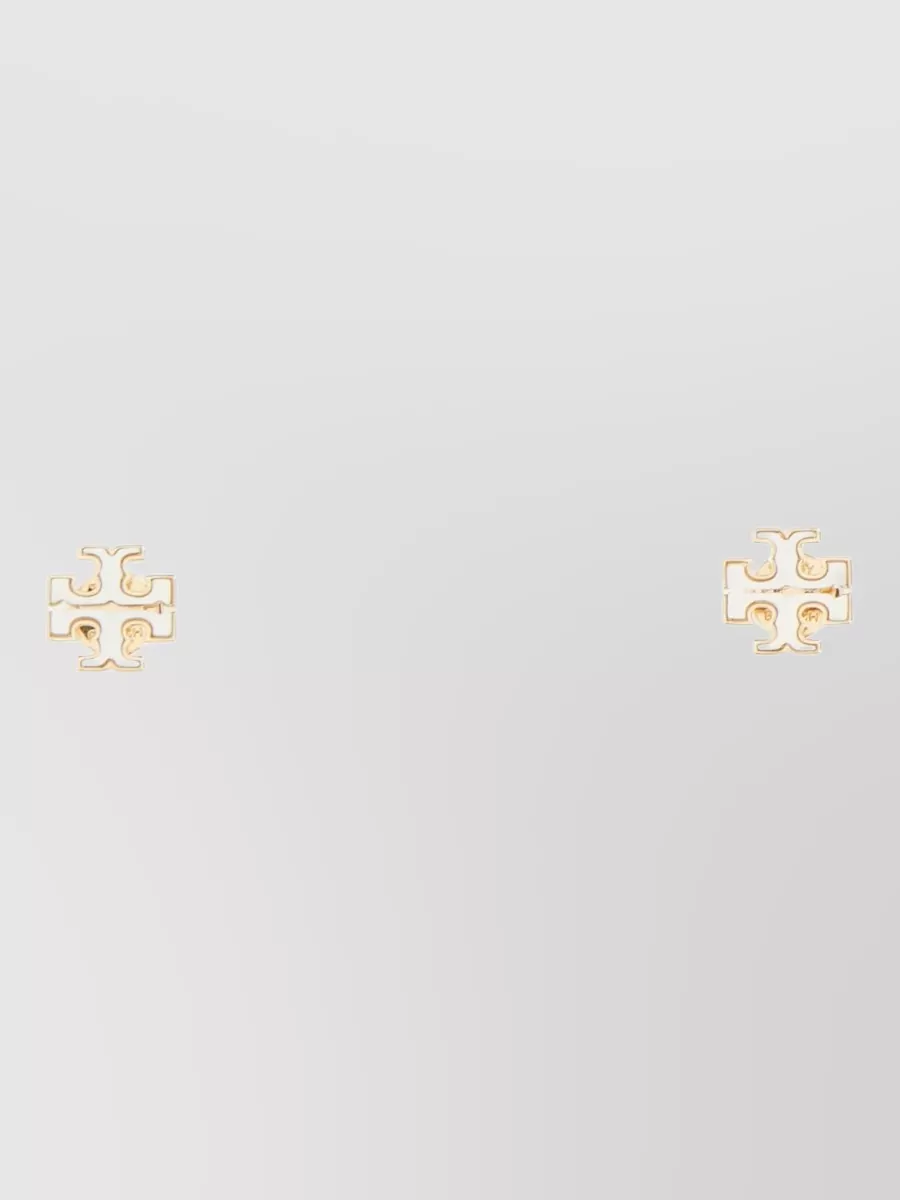 Tory Burch Two Tone Stainless Steel Logo Stud Earrings