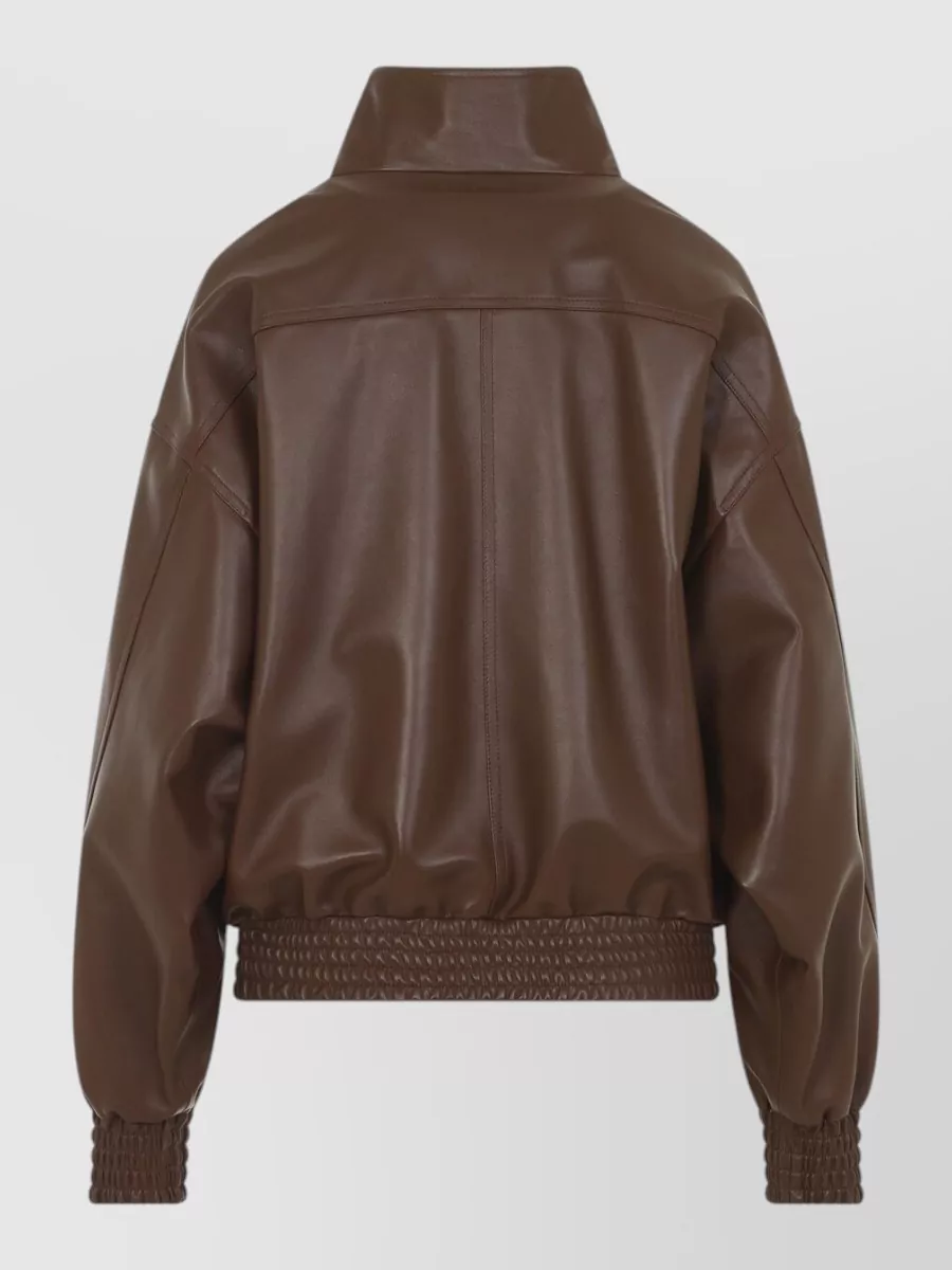 Balenciaga Leather High Collar Relaxed-Fit Blouson Jacket