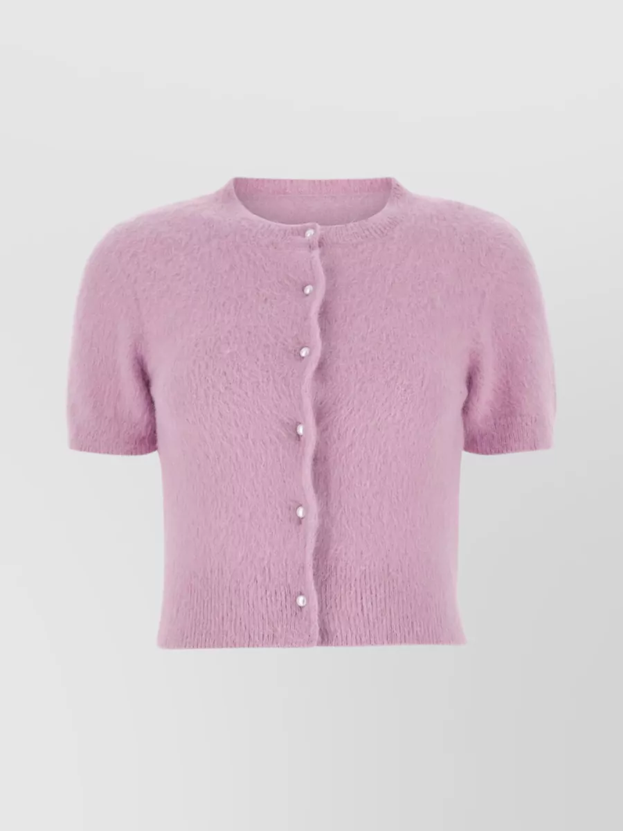 Shop Maison Margiela Angora Blend Short-sleeve Cropped Cardigan In Purple