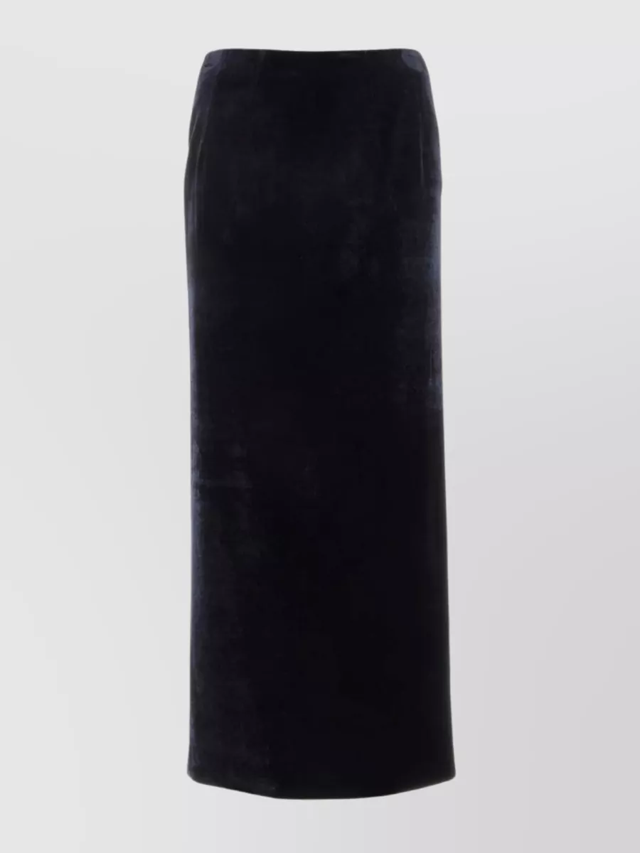 Shop Fendi Long High-waisted Velvet Skirt With Back Slit In Black