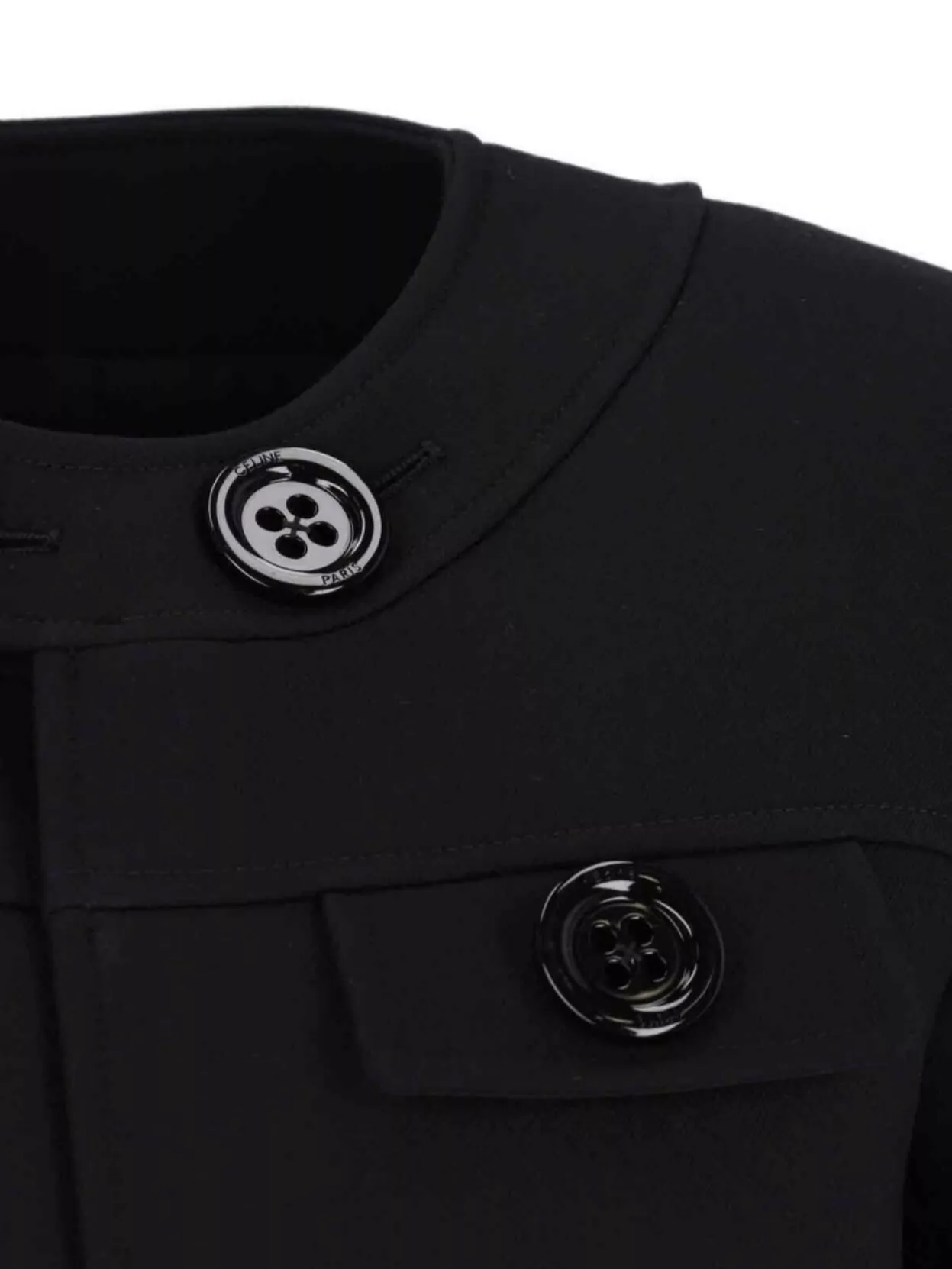 Celine Buttoned Cropped Jacket Round Neck In Black
