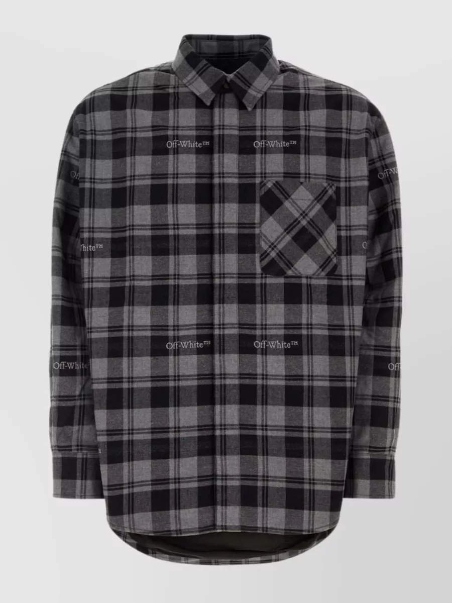 Shop Off-white Embroidered Oversize Flannel Shirt In Black