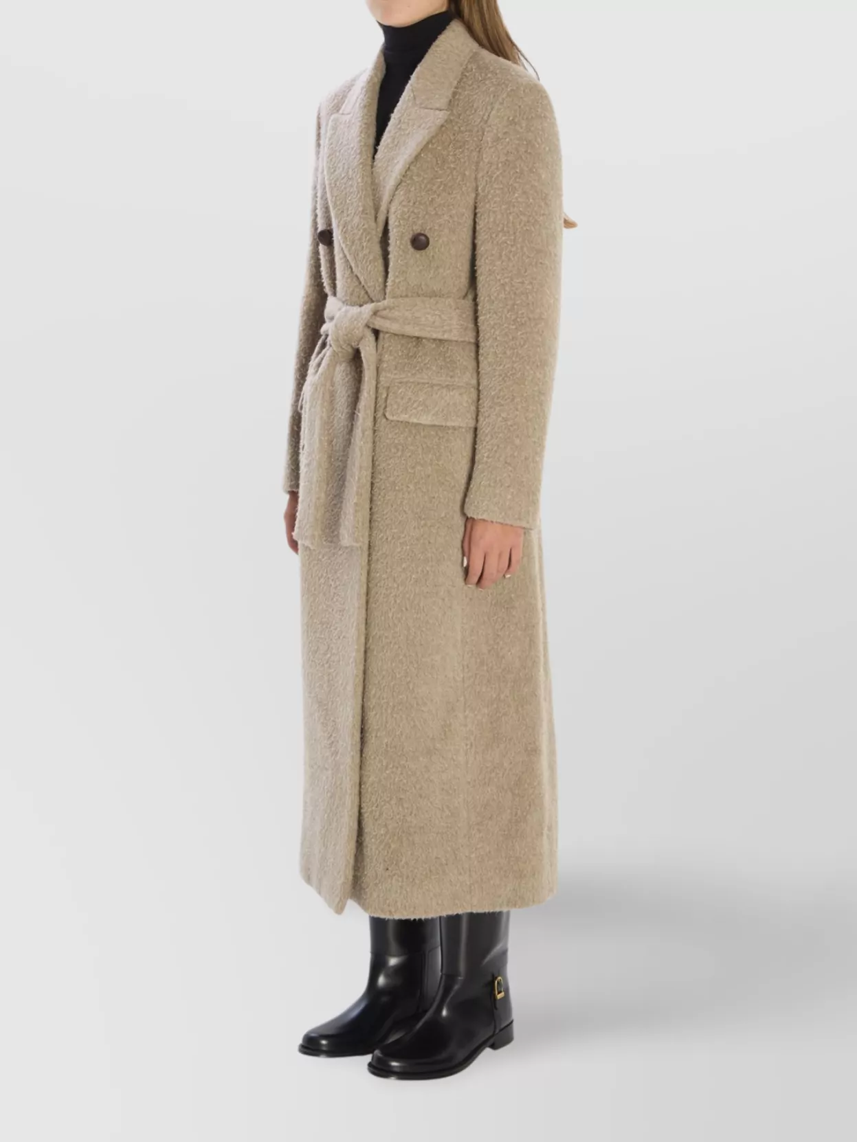 Golden Goose Double-breasted Wool Blend Long Coat In Neutral