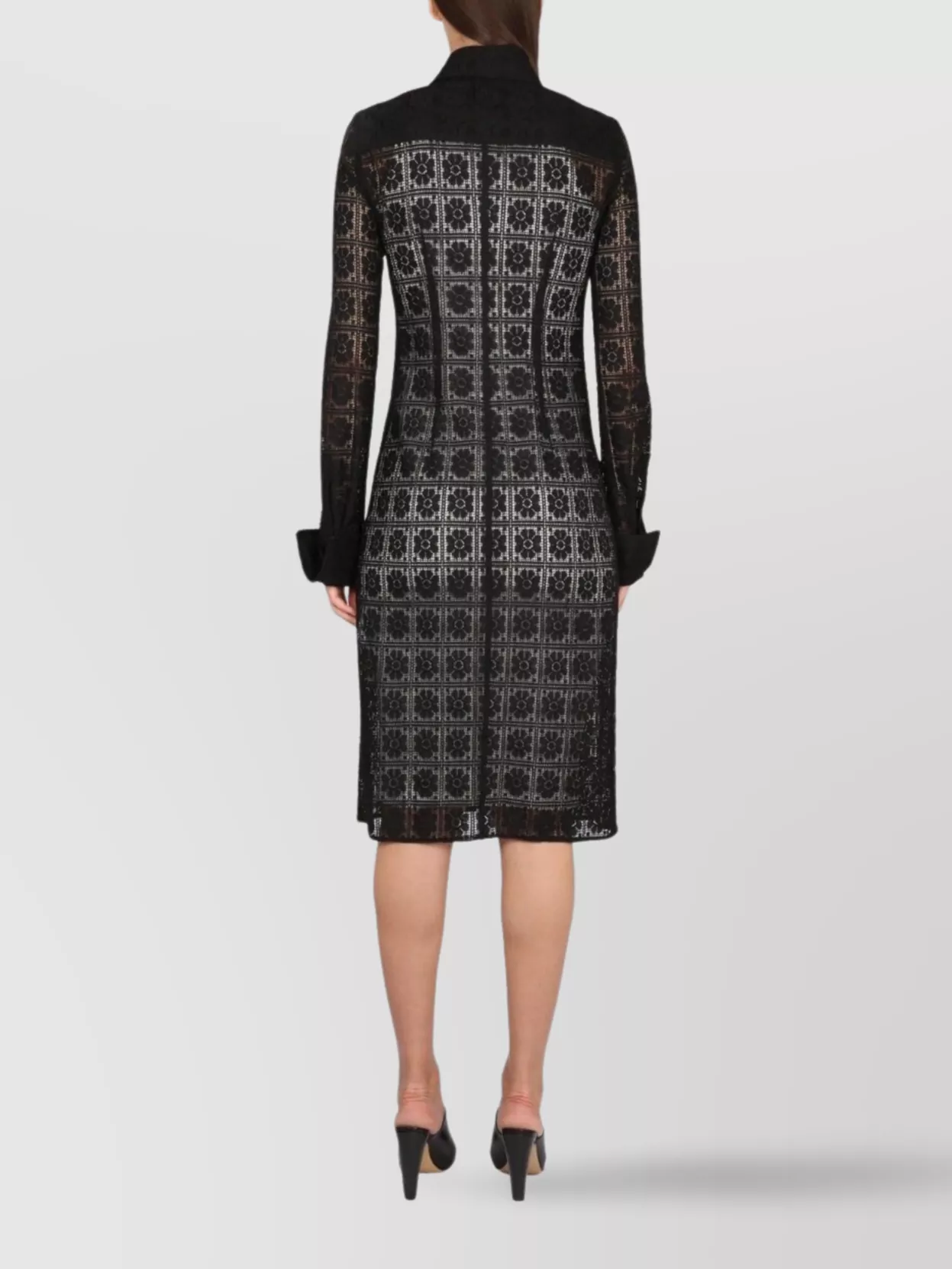 Max Mara Floral Long Sleeve Sheer Lace Dress In Black