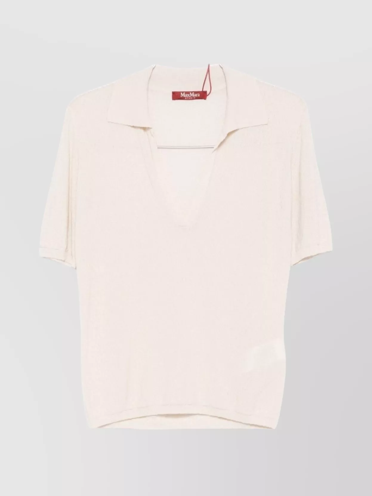 Max Mara Short Sleeve Collared Knitwear V-neck In Metallic