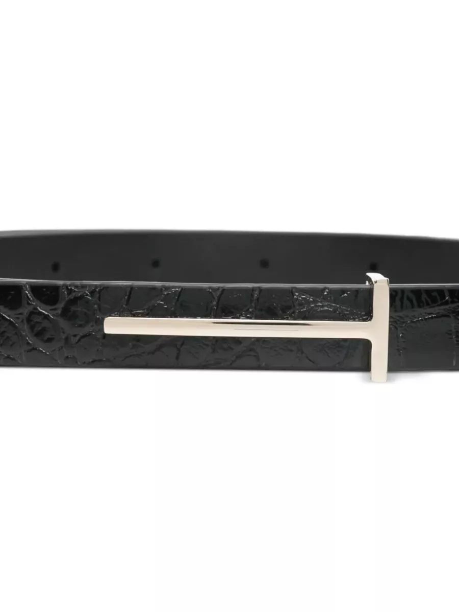 Tom Ford Slim T Belt Crocodile Texture Leather Adjustable