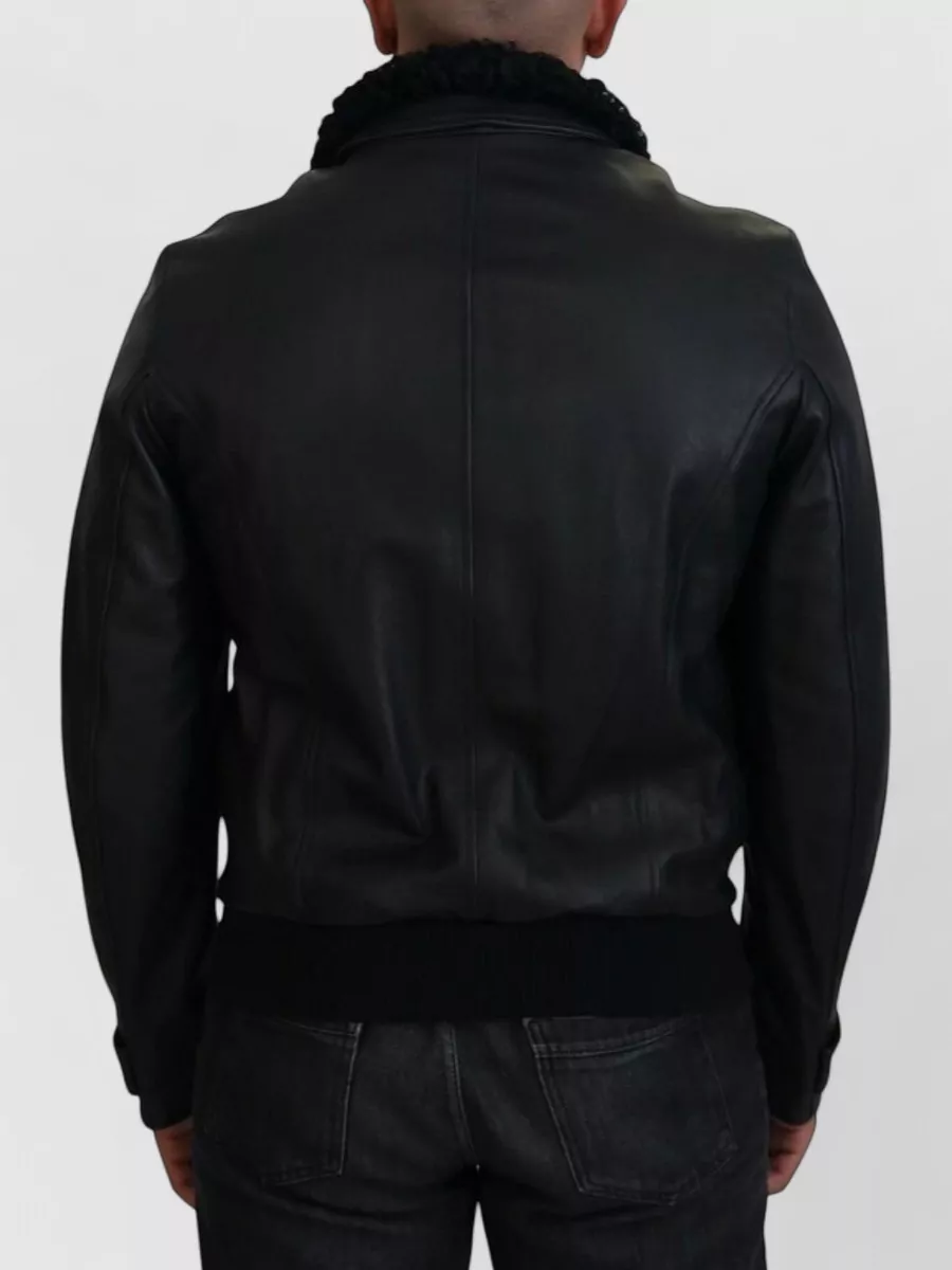 Dolce&Gabbana Leather Shearling Collar Bomber Jacket