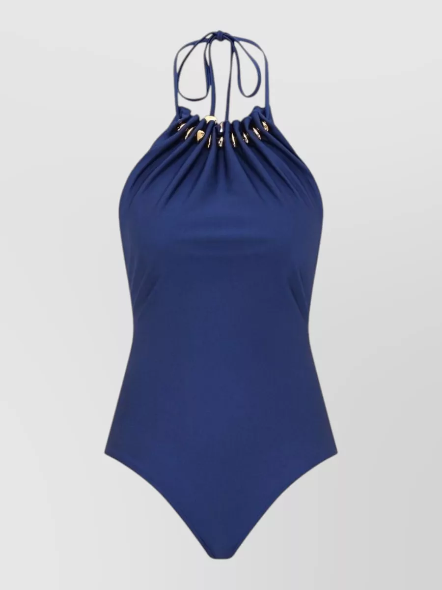 Zimmermann Bead-embellished gathered halterneck swimsuit