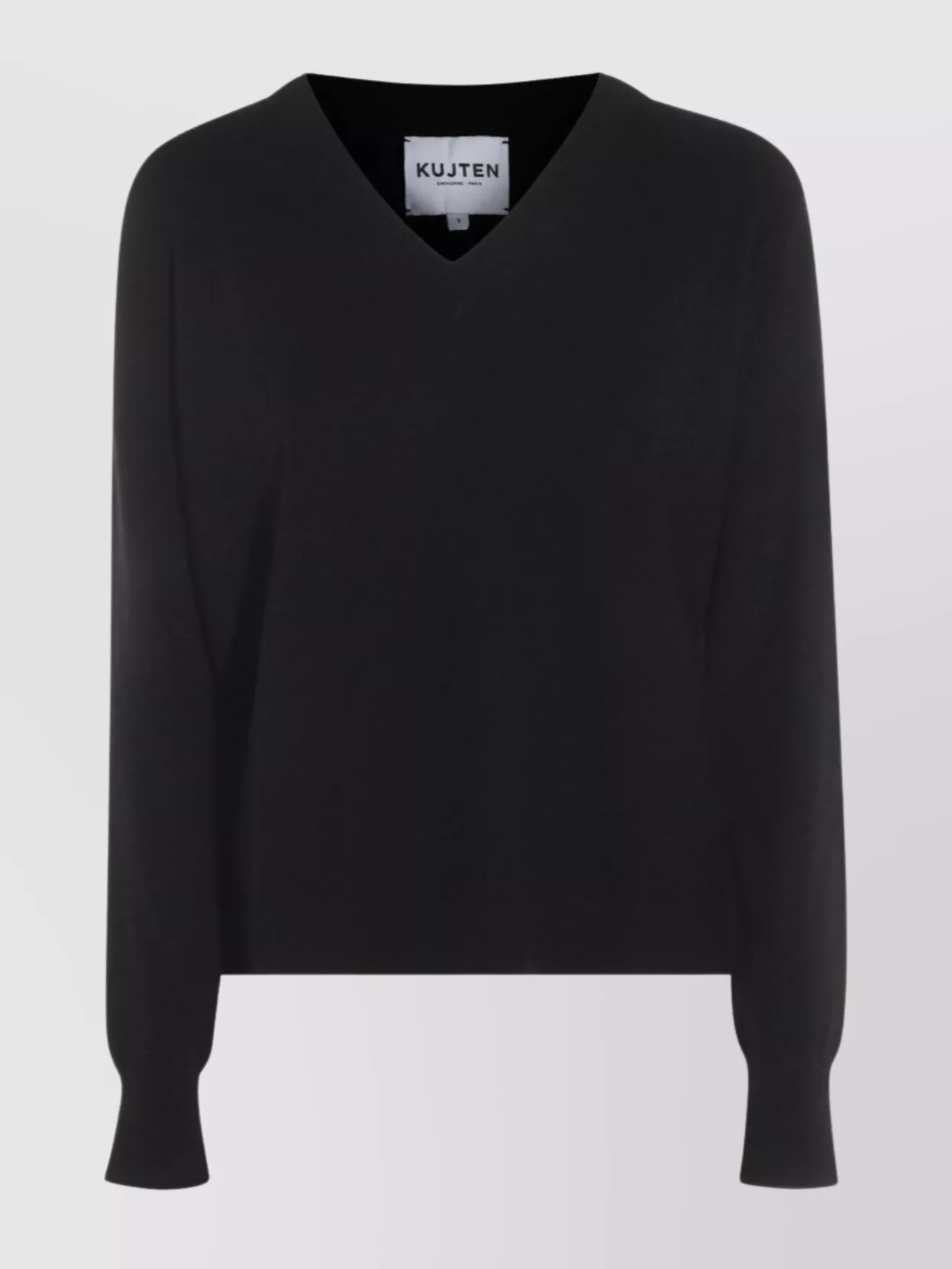 Kujten Long Sleeve V-neck Knitwear Top In Black