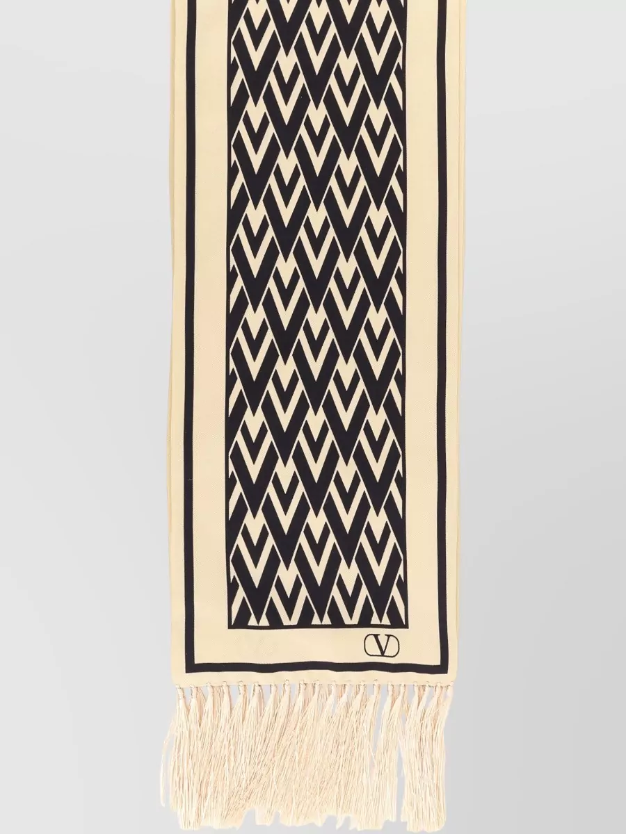 Valentino Garavani Geometric Pattern Scarf Featuring Fringe Detail