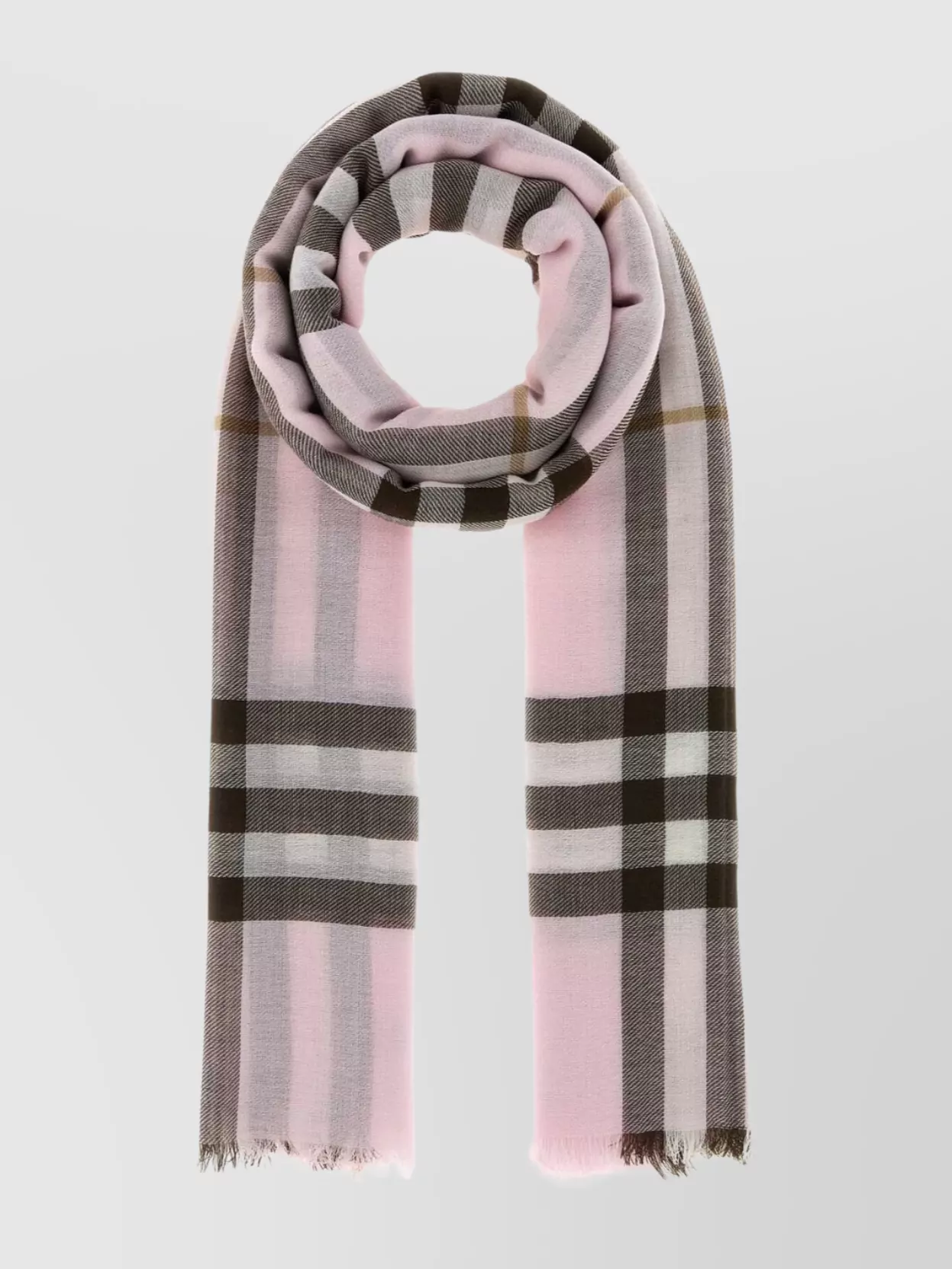 Burberry Checked Wool Scarf Fringed Edges In Brown
