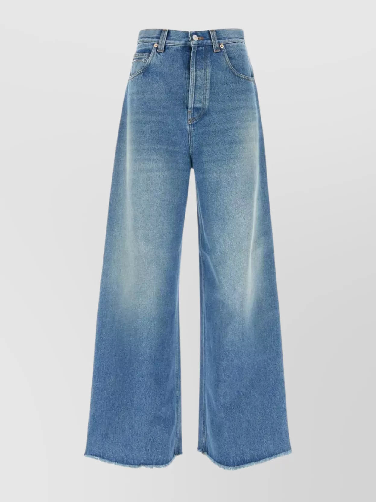 Shop Gucci High-waisted Wide-leg Denim Trousers