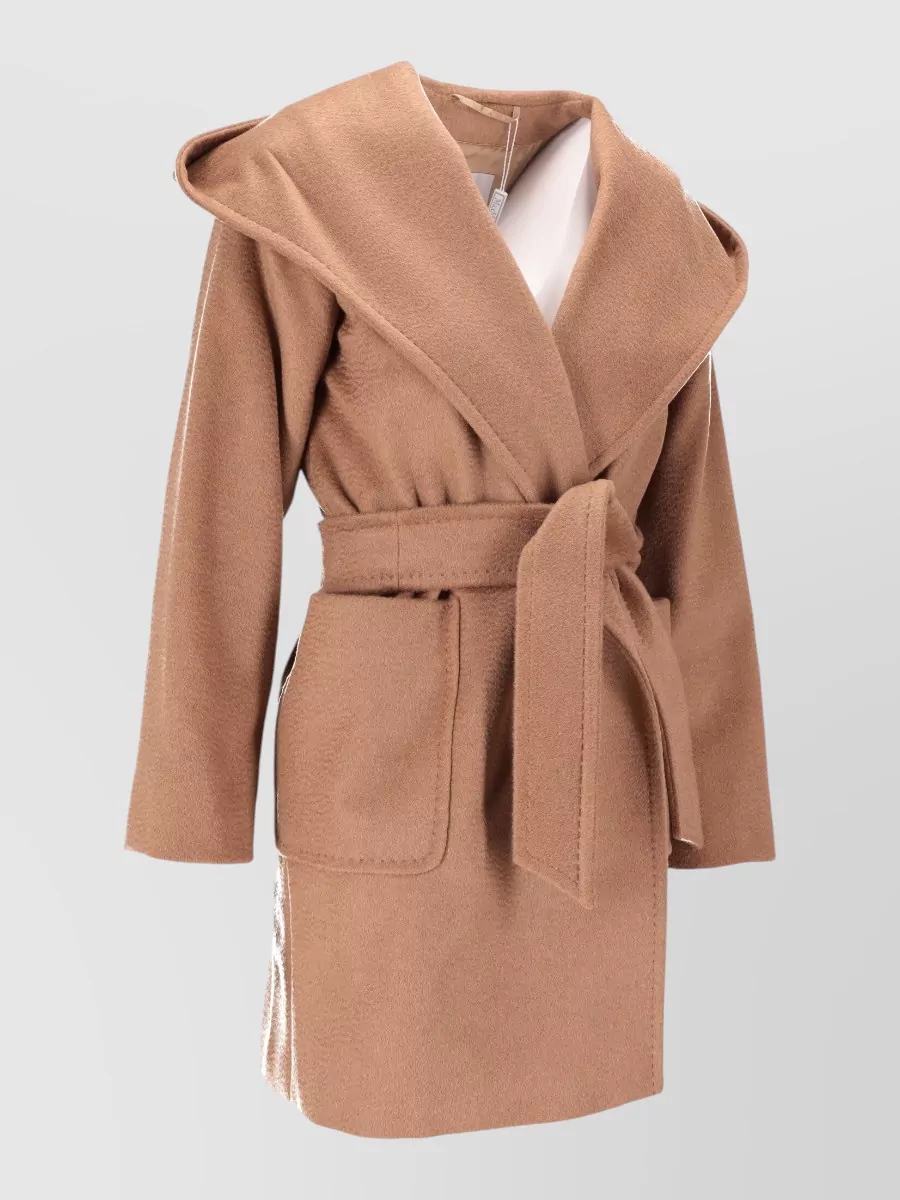 Max Mara Hooded Coat Belted Waist Front Pockets