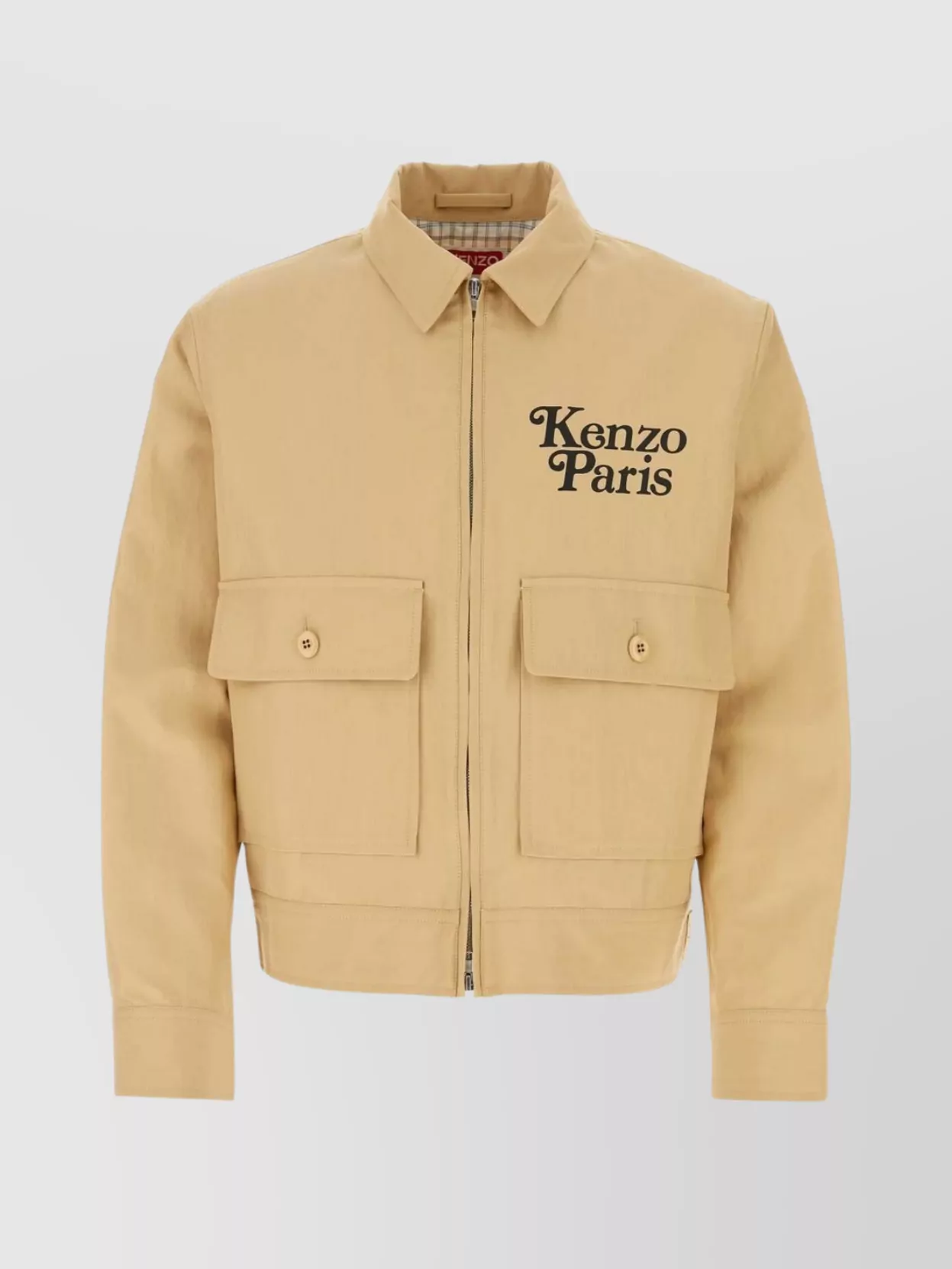 Shop Kenzo Cotton Blend Jacket With Point Collar And Buttoned Cuffs