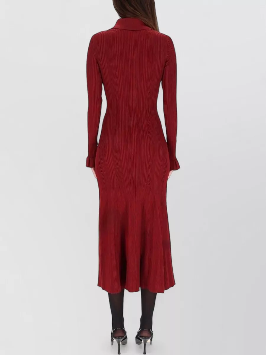 Self-Portrait Ribbed Knit Long-Sleeve Button Midi Dress