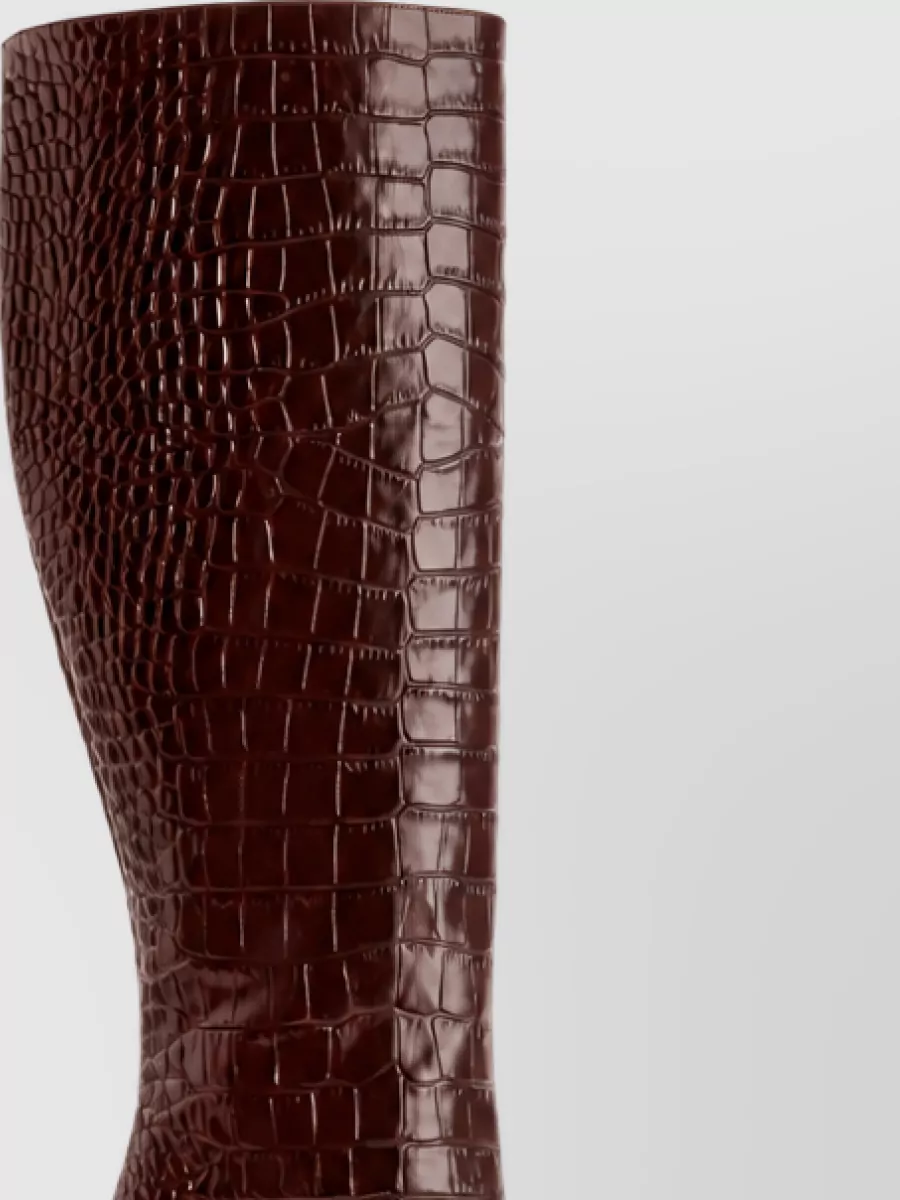 Paris Texas Leather crocodile print knee high boots