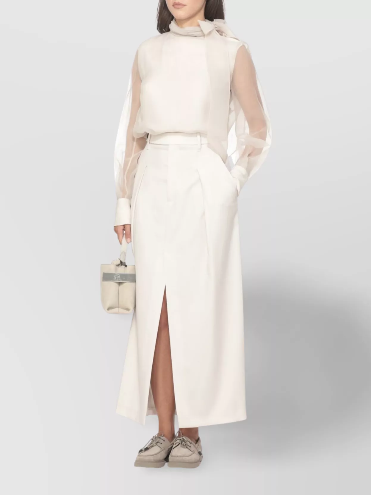 Brunello Cucinelli Silk Blouse With Diamond Cut Brass In White
