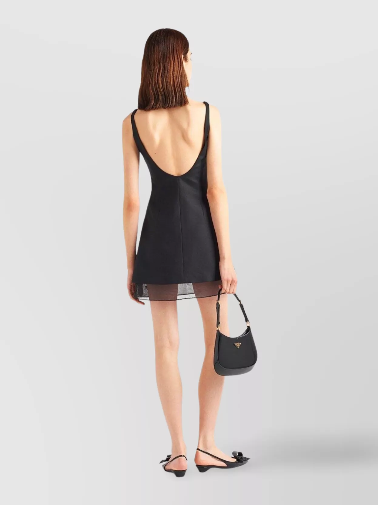 Prada Enamel Triangle-logo Wool Dress In Black
