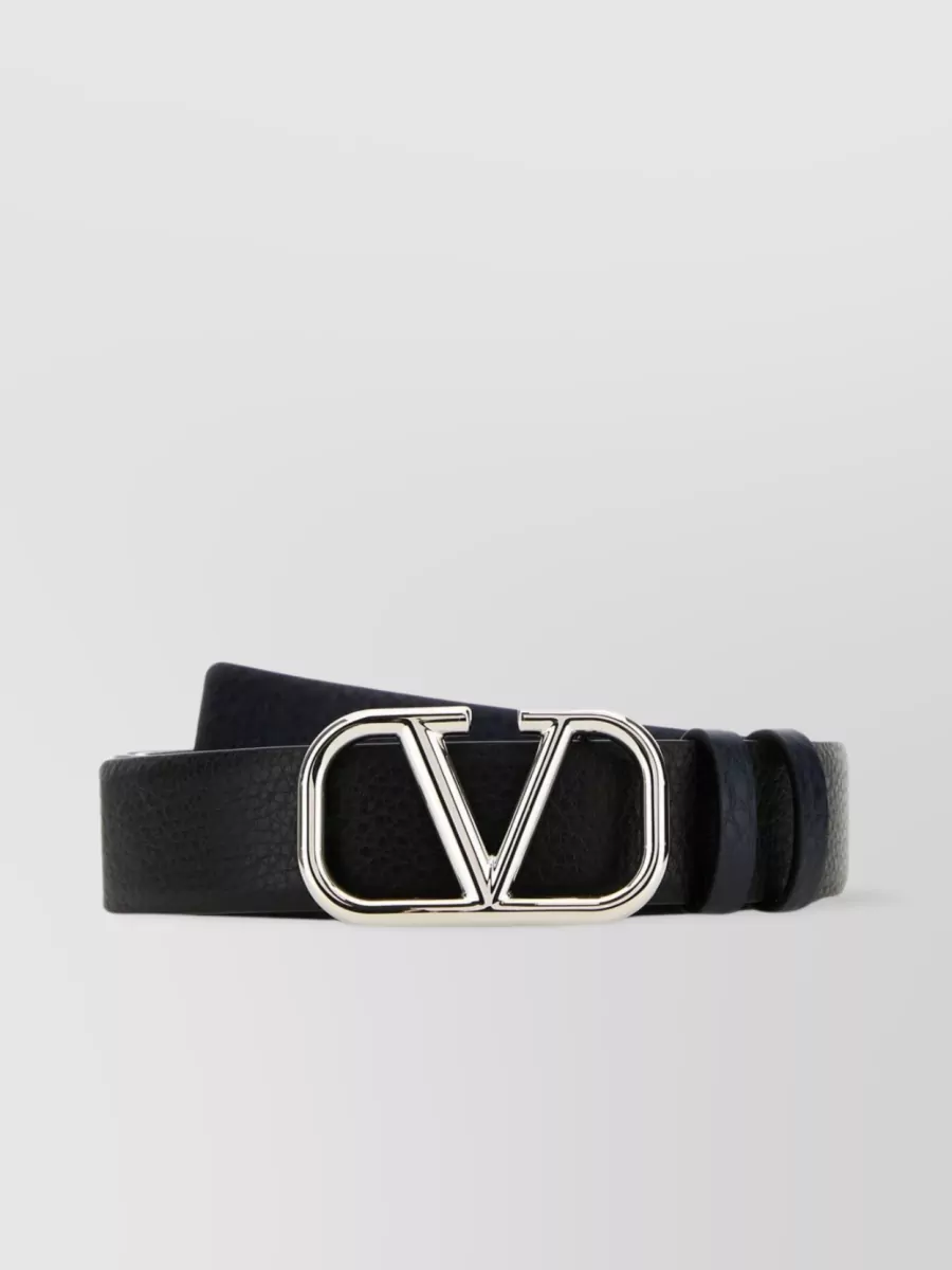 Shop Valentino Pebble Leather Vlogo Belt With Adjustable Holes In Black
